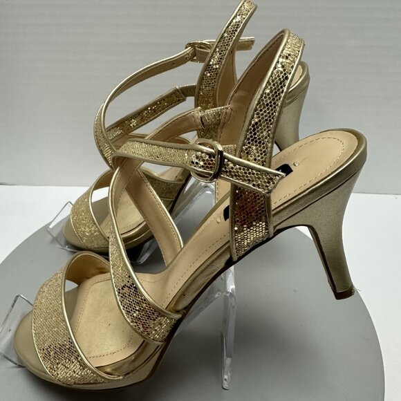 Alexa Marie Women's Gold Glittered Shoes Size 7.5 Strappy Eveningwear - Picture 6 of 11